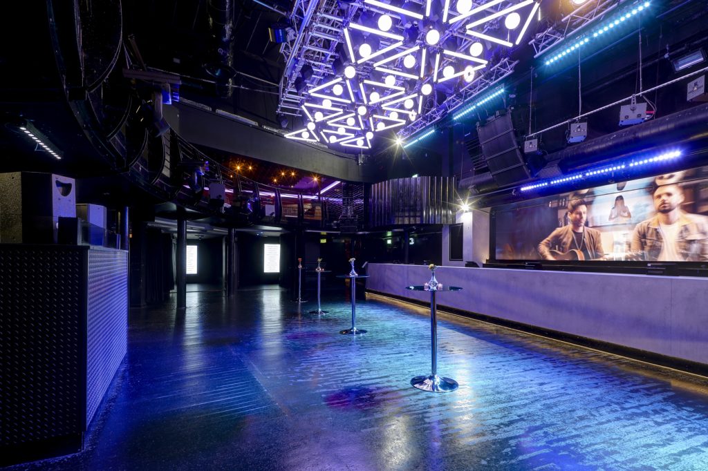 Lighting Rig in The 103 with poseur tables